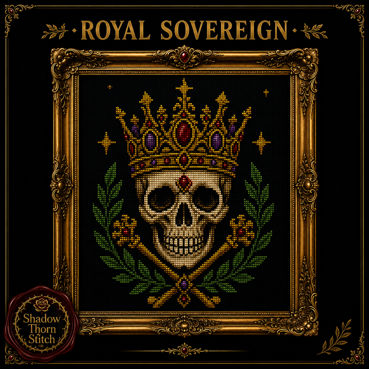 Gothic Skull cross stitch pattern bundle - 04-crowned-skull-cross-stitch-pdf