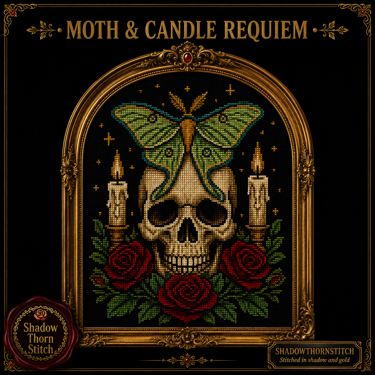 Gothic Skull cross stitch pattern bundle - 05-luna-moth-skull-cross-stitch-pdf