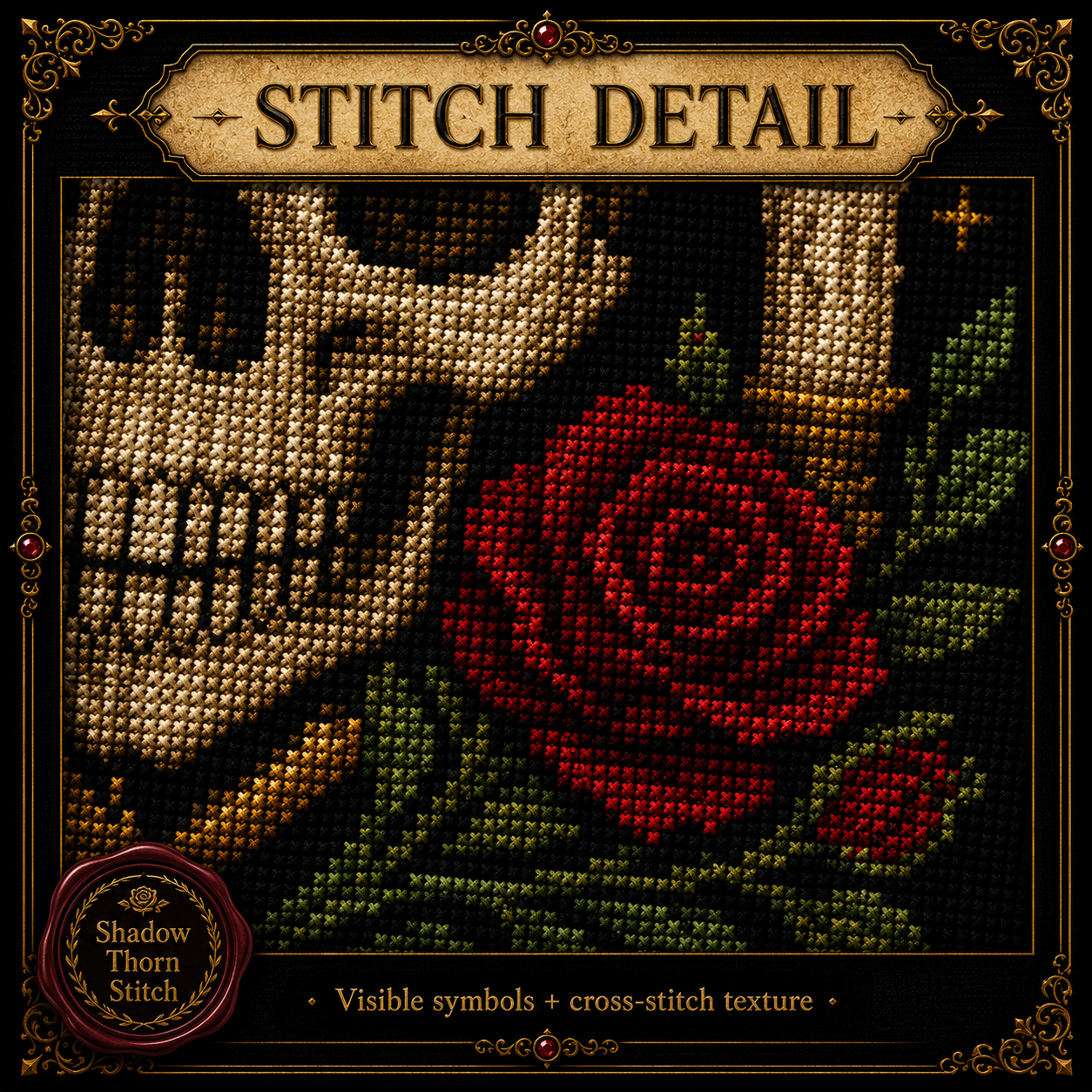 Gothic Skull cross stitch pattern bundle - 07-gothic-skull-cross-stitch-detail