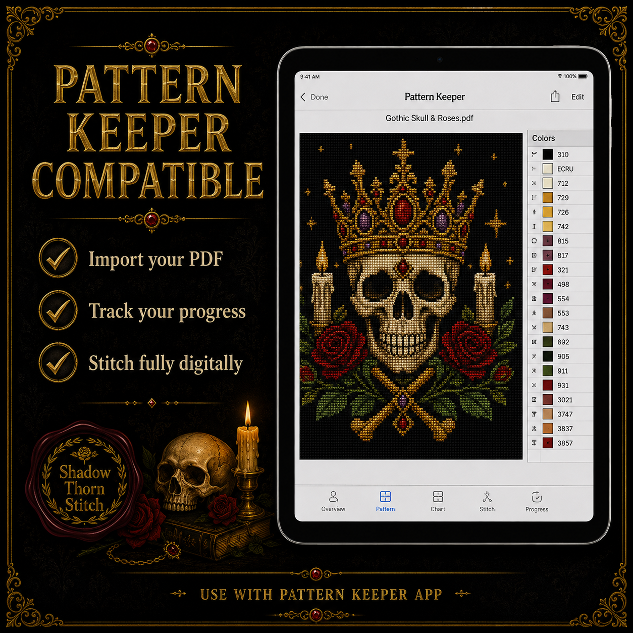 Gothic Skull cross stitch pattern bundle - 08-pattern-keeper-skull-cross-stitch