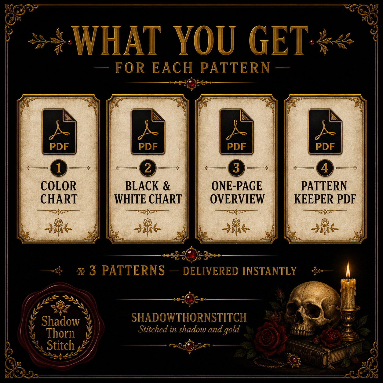 Gothic Skull cross stitch pattern bundle - 09-counted-skull-cross-stitch-pattern