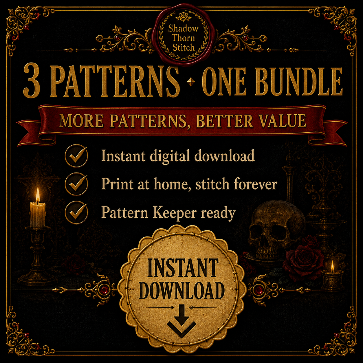 Gothic Skull cross stitch pattern bundle - 10-halloween-skull-cross-stitch-bundle