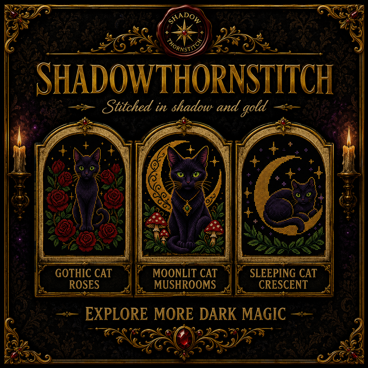 Black Cat cross stitch pattern bundle - 01-black-cat-cross-stitch-pattern-bundle