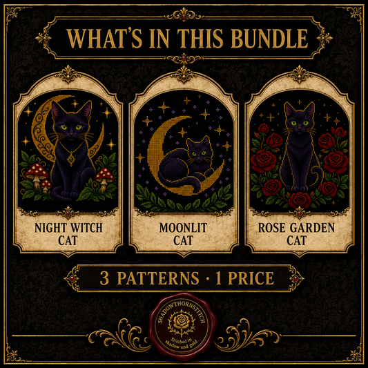 Black Cat cross stitch pattern bundle - 03-gothic-cat-cross-stitch-set