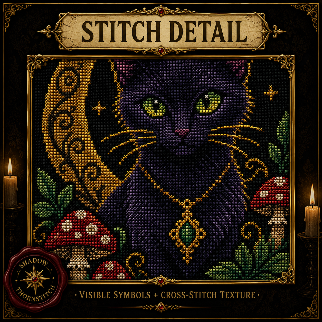 Black Cat cross stitch pattern bundle - 07-gothic-cat-cross-stitch-detail