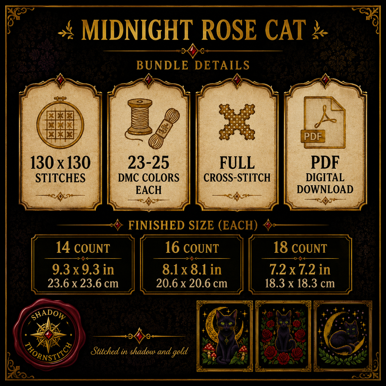 Black Cat cross stitch pattern bundle - 09-counted-cat-cross-stitch-pattern
