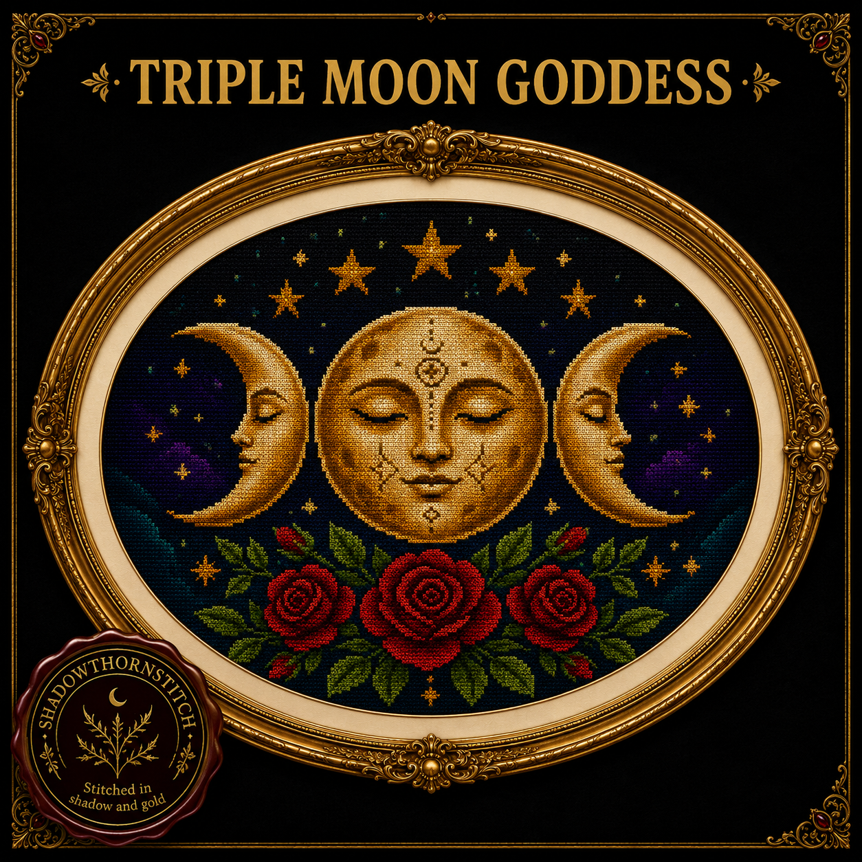 Celestial cross stitch pattern bundle - 04-triple-moon-goddess-cross-stitch