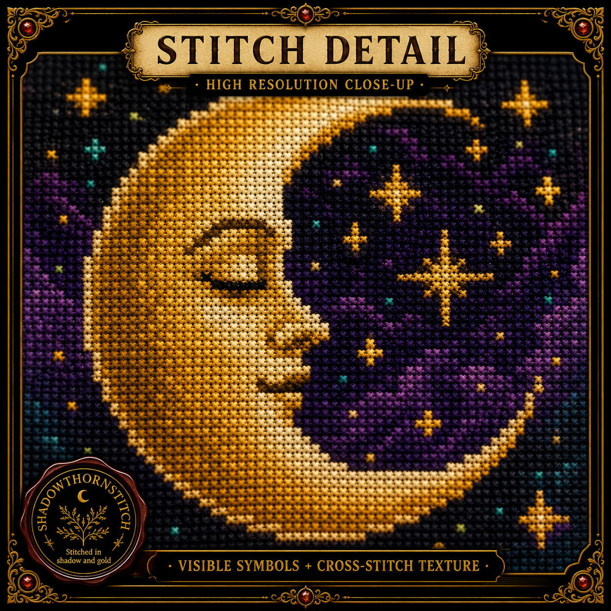 Celestial cross stitch pattern bundle - 09-star-cross-stitch-pattern-detail
