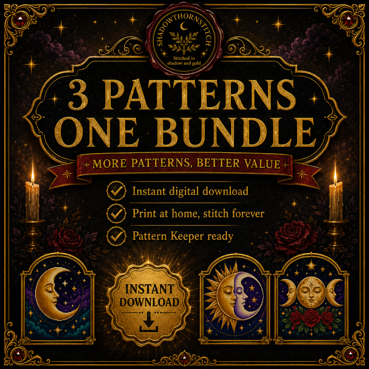 Celestial cross stitch pattern bundle - 10-witchy-cross-stitch-pattern-pack