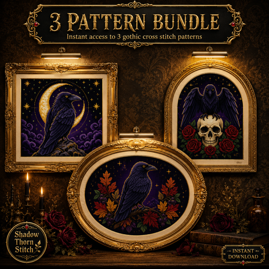 Gothic Raven cross stitch pattern bundle - 01-raven-cross-stitch-pattern-bundle
