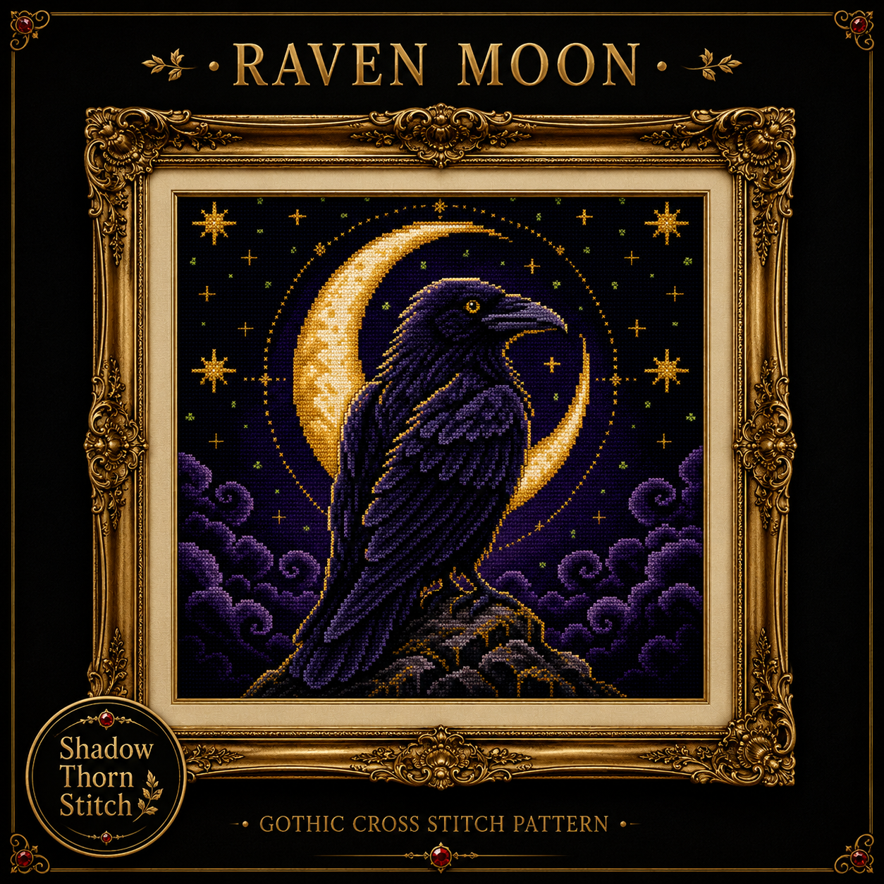 Gothic Raven cross stitch pattern bundle - 03-raven-moon-cross-stitch-pattern