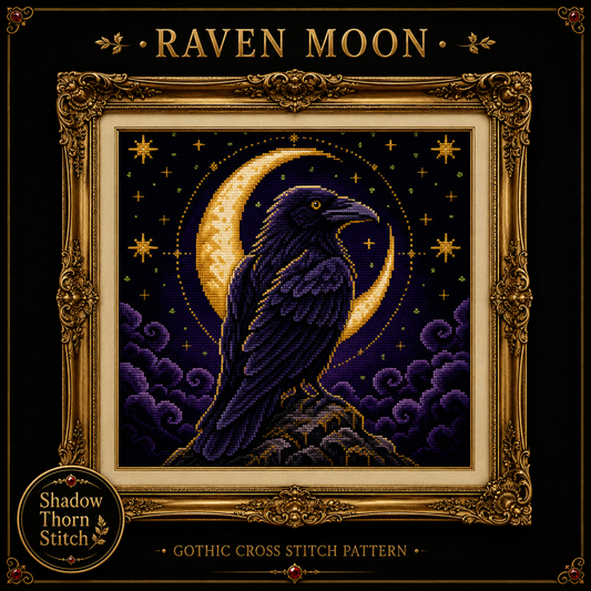Gothic Raven cross stitch pattern bundle - 03-raven-moon-cross-stitch-pattern