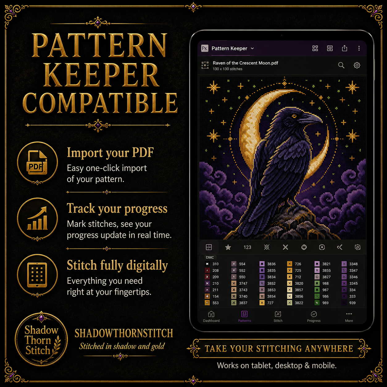 Gothic Raven cross stitch pattern bundle - 07-gothic-raven-cross-stitch-chart