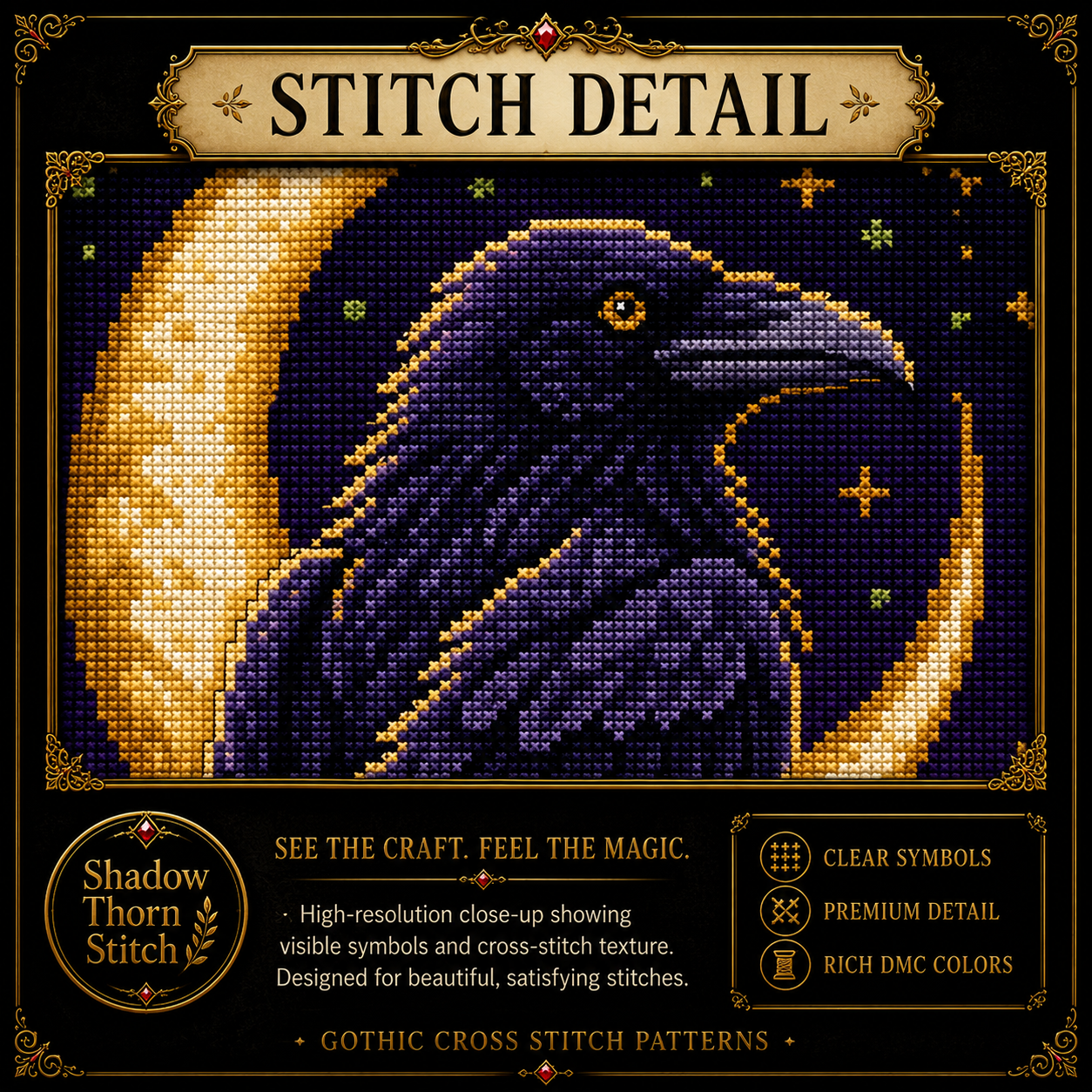 Gothic Raven cross stitch pattern bundle - 08-pattern-keeper-raven-cross-stitch