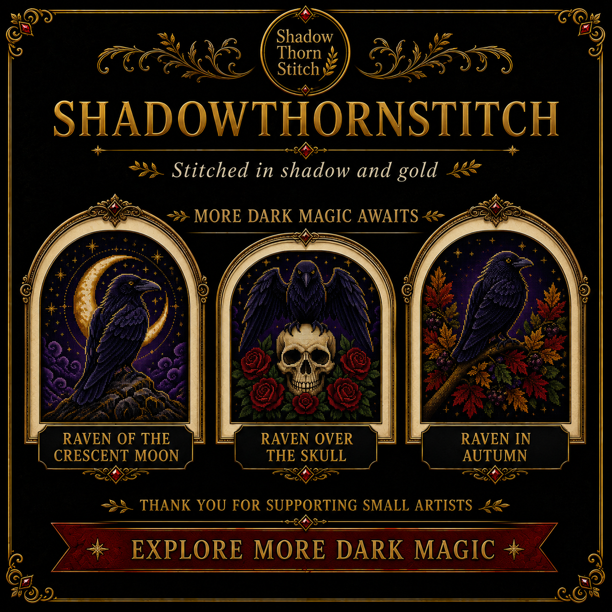 Gothic Raven cross stitch pattern bundle - 11-occult-crow-cross-stitch-bundle