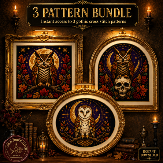 Gothic Owl cross stitch pattern bundle - 01-owl-cross-stitch-pattern-bundle