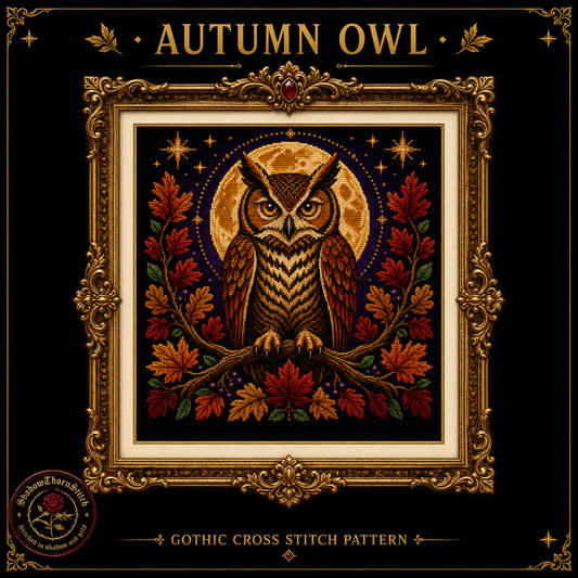 Gothic Owl cross stitch pattern bundle - 03-owl-full-moon-cross-stitch