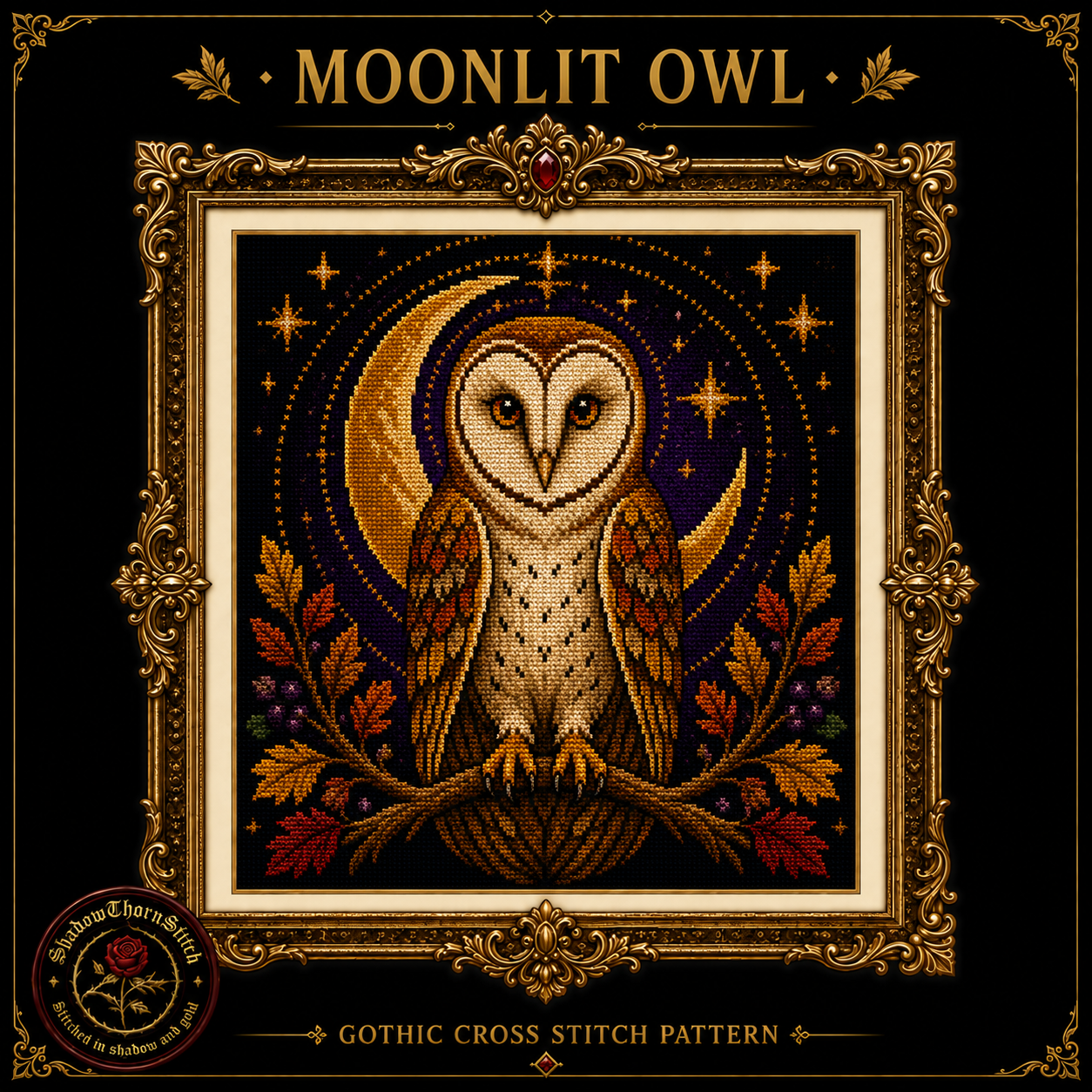 Gothic Owl cross stitch pattern bundle - 05-barn-owl-cross-stitch-pattern