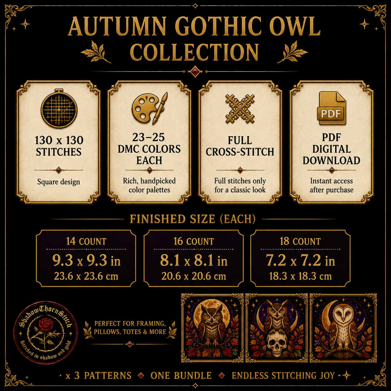 Gothic Owl cross stitch pattern bundle - 07-gothic-owl-cross-stitch-chart