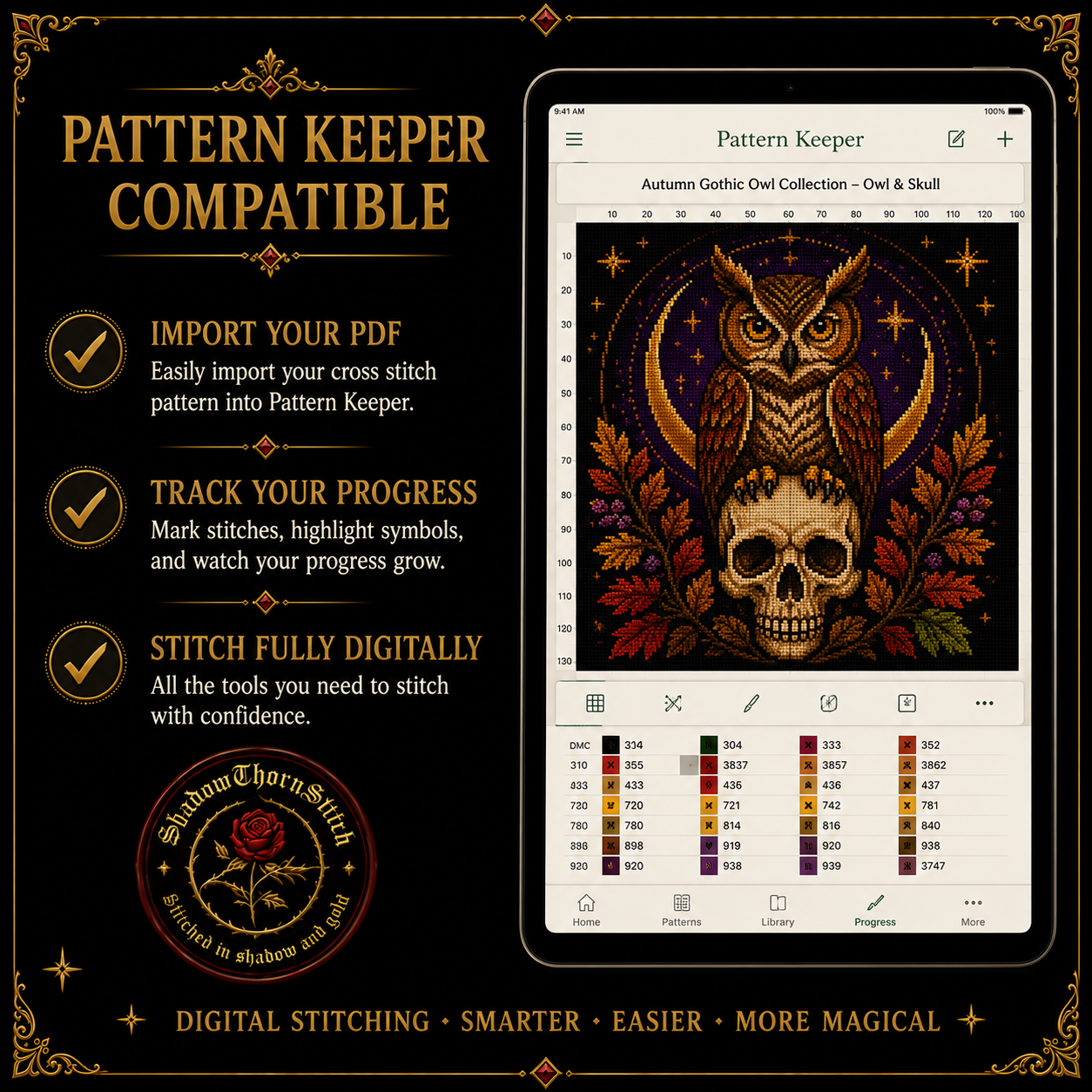 Gothic Owl cross stitch pattern bundle - 08-pattern-keeper-owl-cross-stitch
