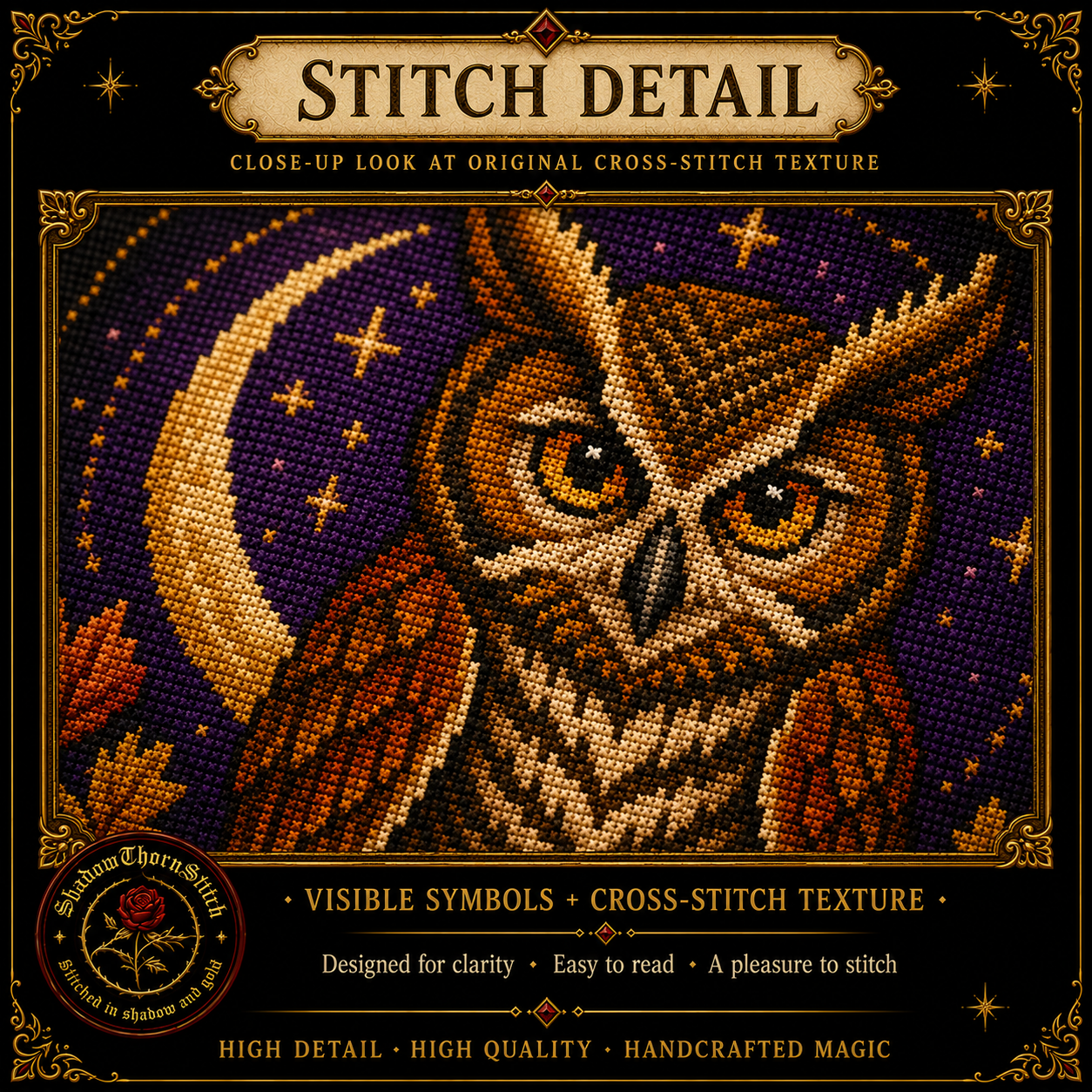 Gothic Owl cross stitch pattern bundle - 09-owl-cross-stitch-pattern-detail