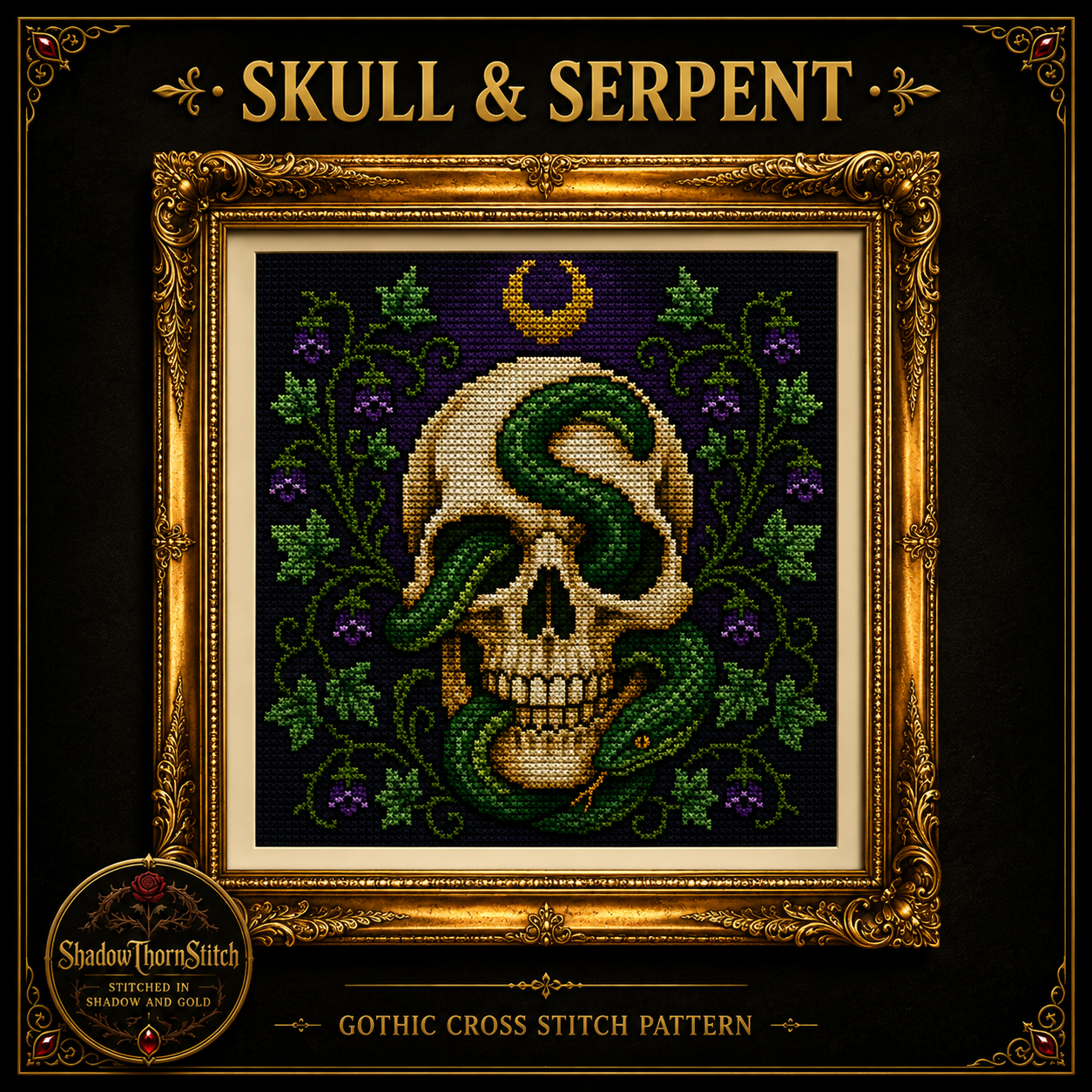 Gothic Snake cross stitch pattern bundle - 03-skull-serpent-cross-stitch-pattern
