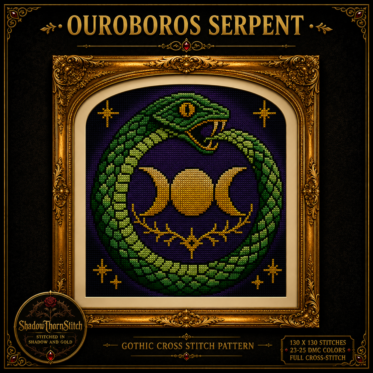 Gothic Snake cross stitch pattern bundle - 04-ouroboros-occult-cross-stitch-pattern