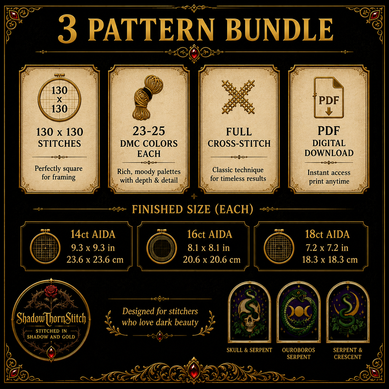 Gothic Snake cross stitch pattern bundle - 06-counted-cross-stitch-pattern-pack