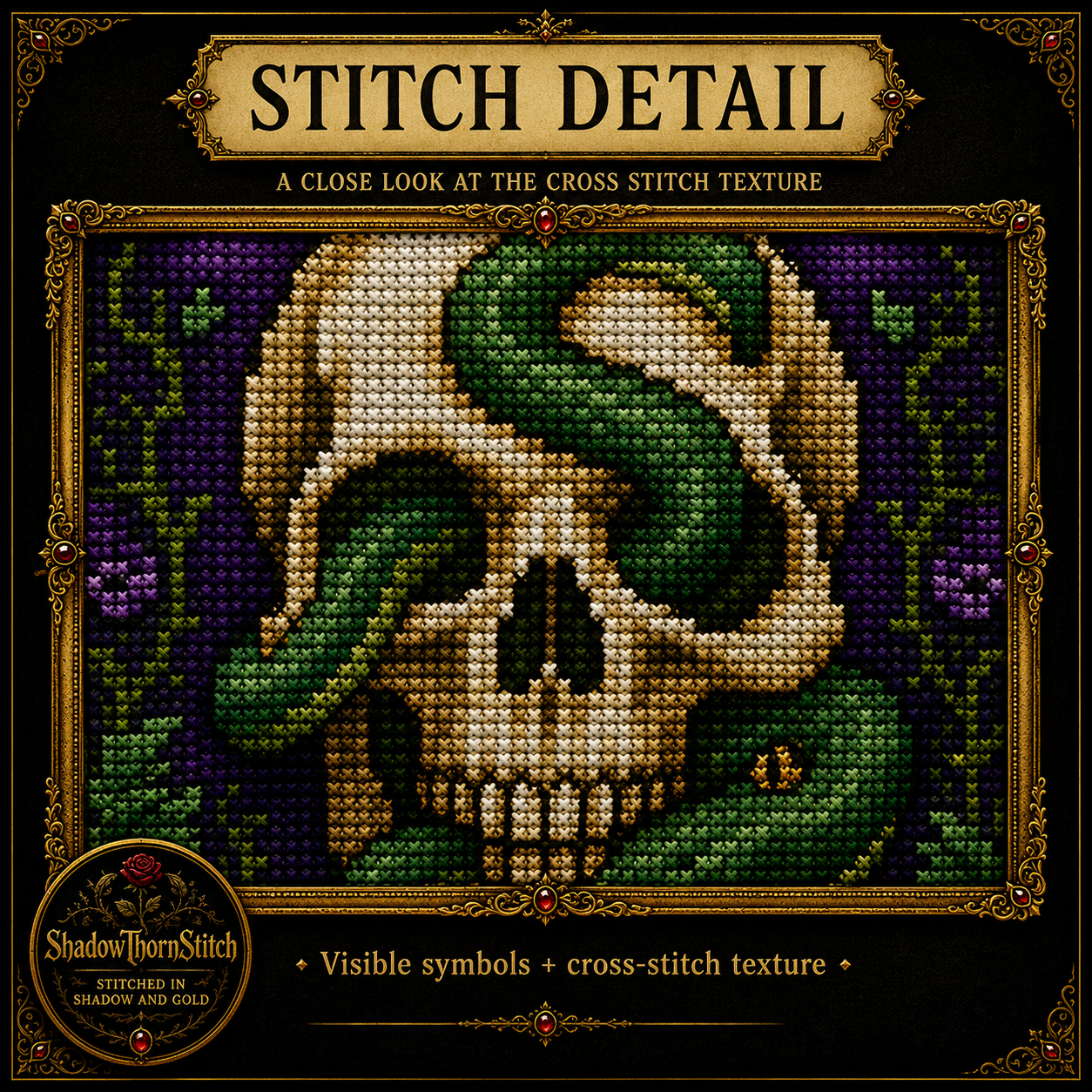 Gothic Snake cross stitch pattern bundle - 07-spooky-gothic-cross-stitch-detail