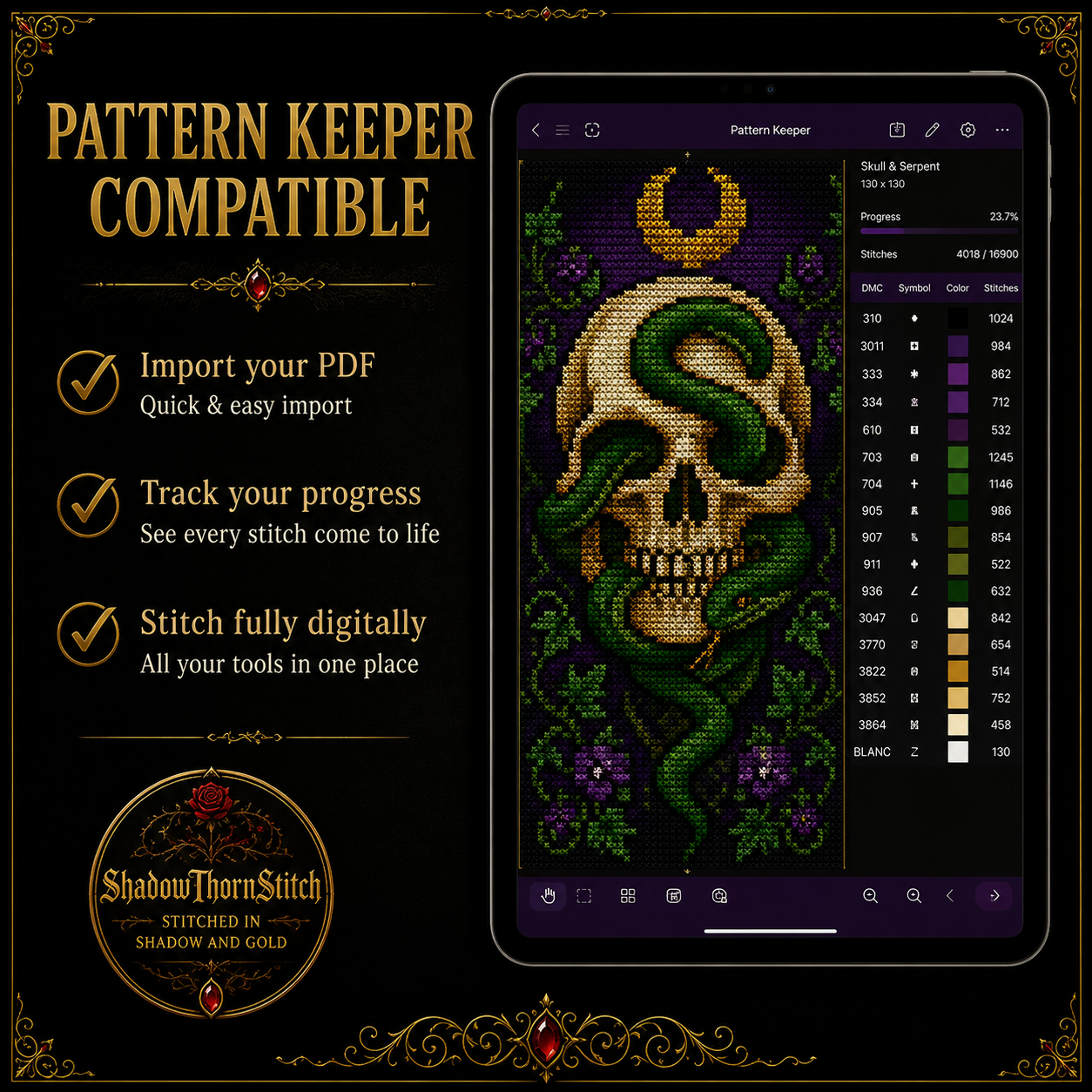 Gothic Snake cross stitch pattern bundle - 08-pattern-keeper-snake-cross-stitch