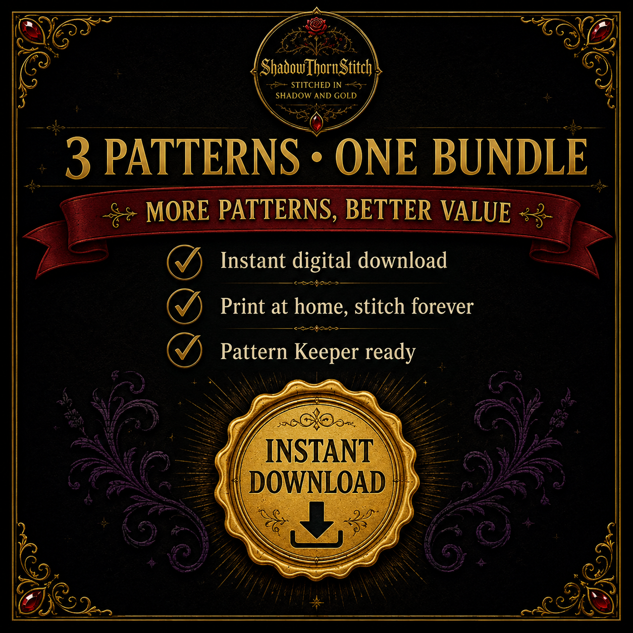 Gothic Snake cross stitch pattern bundle - 10-dark-cottagecore-cross-stitch-bundle