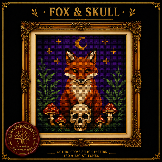 Gothic Fox cross stitch pattern bundle - 03-fox-skull-cross-stitch-pattern