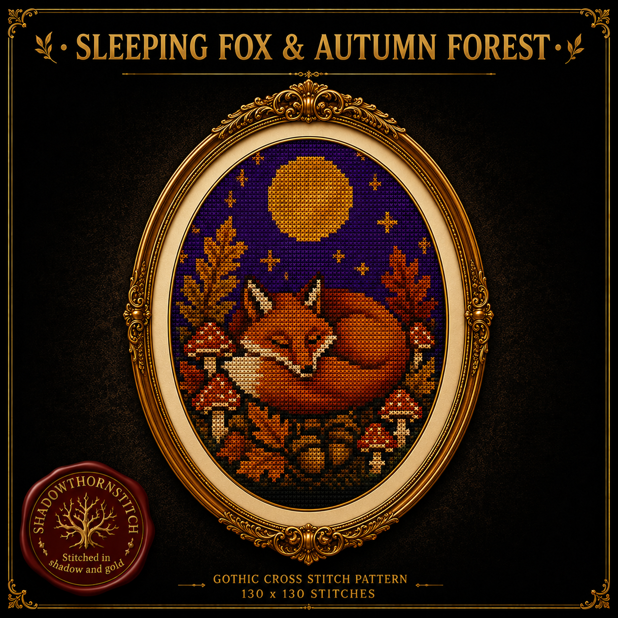 Gothic Fox cross stitch pattern bundle - 04-woodland-fox-autumn-cross-stitch