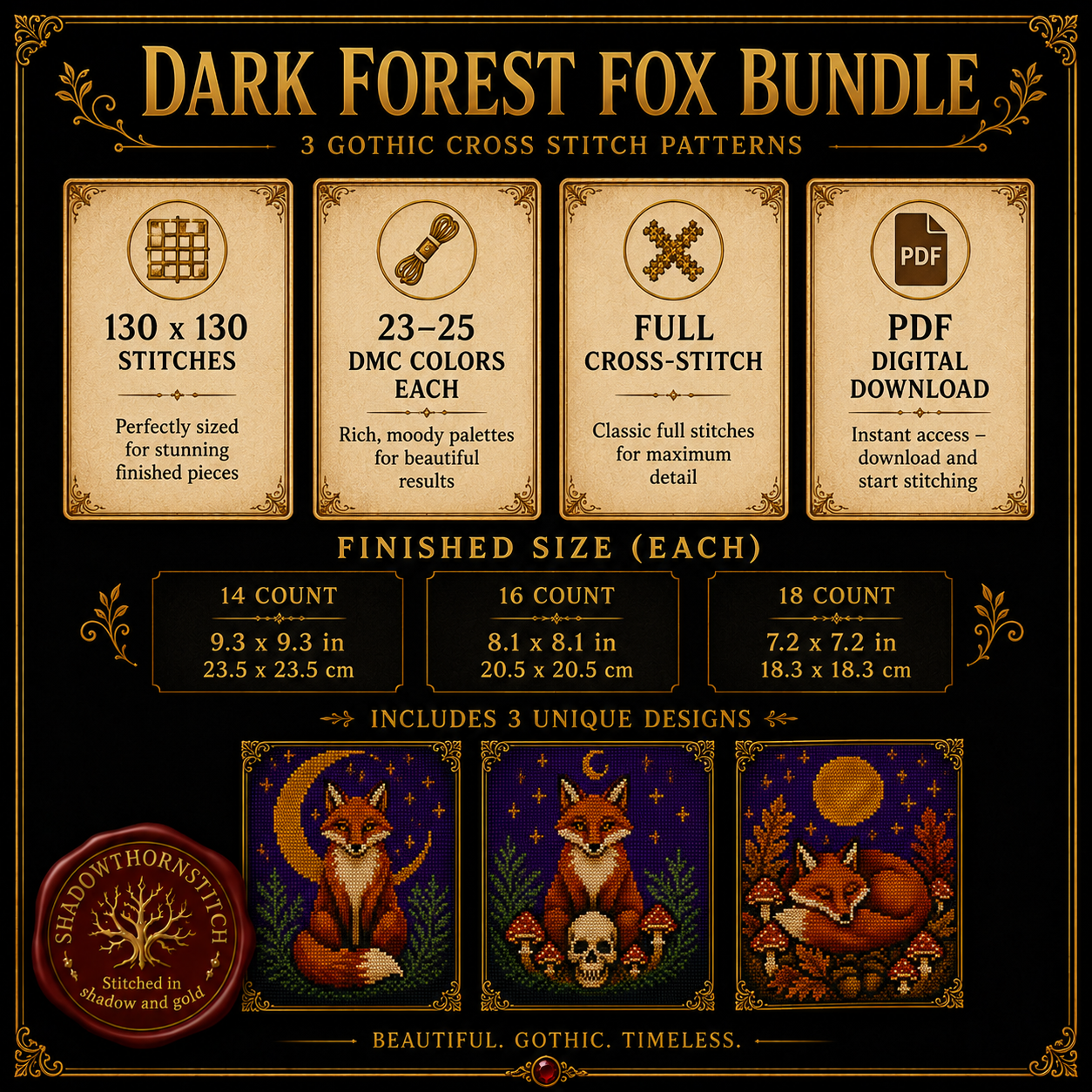 Gothic Fox cross stitch pattern bundle - 06-forest-cross-stitch-pattern-pack