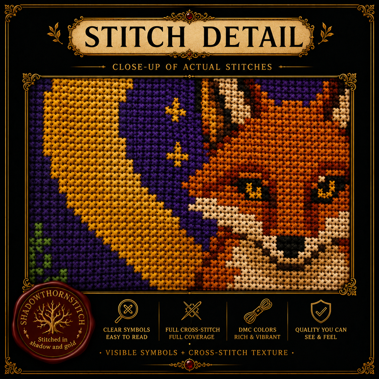 Gothic Fox cross stitch pattern bundle - 07-gothic-fox-cross-stitch-detail