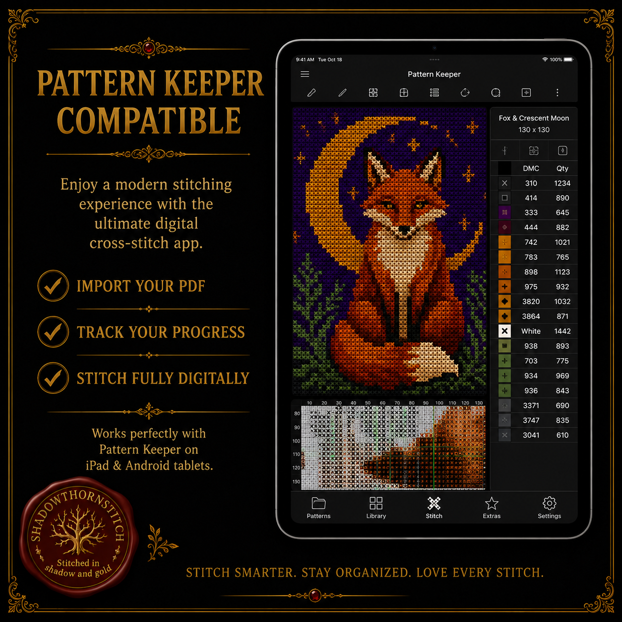 Gothic Fox cross stitch pattern bundle - 08-pattern-keeper-fox-cross-stitch