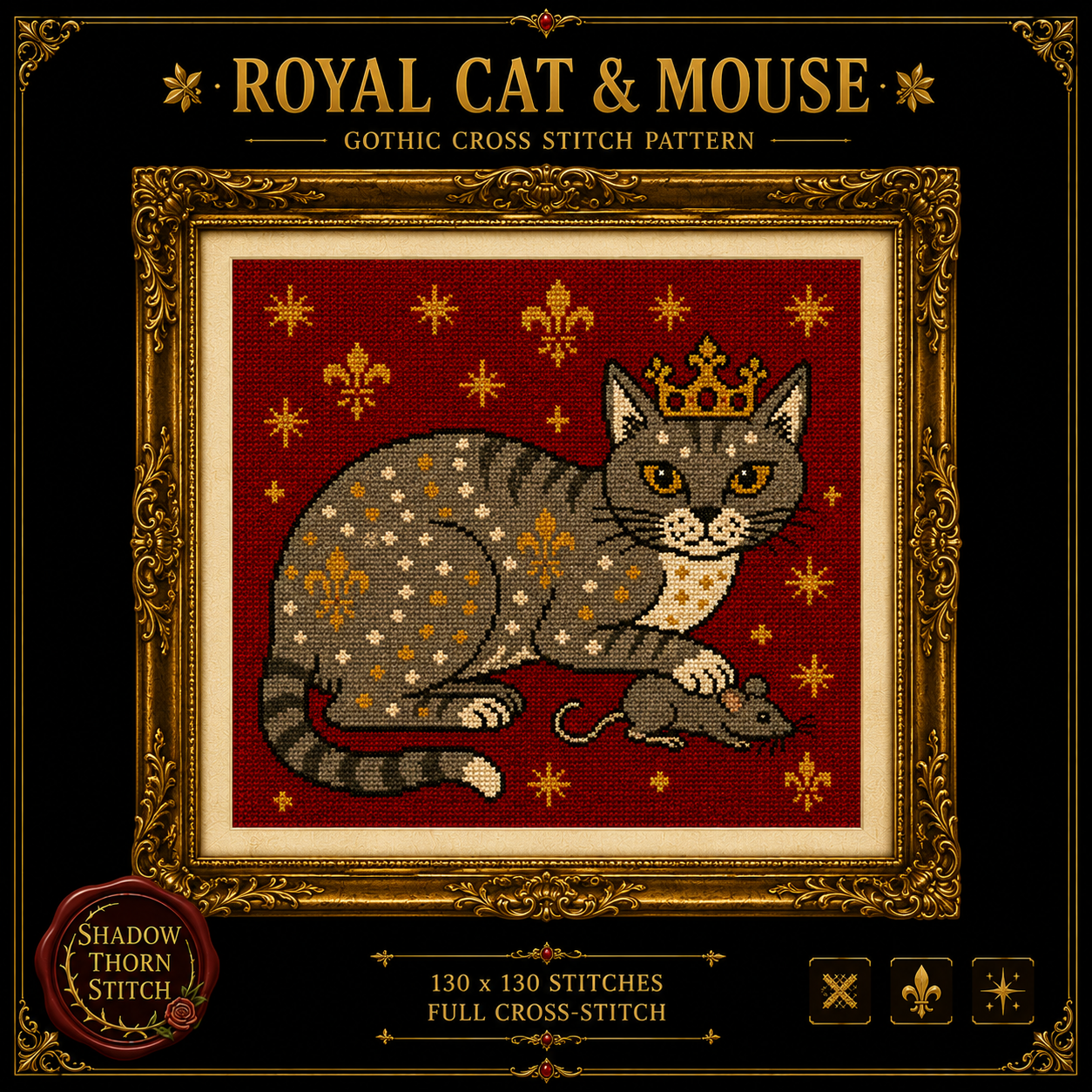 Medieval Cat cross stitch pattern bundle - 02-medieval-cat-cross-stitch-pattern