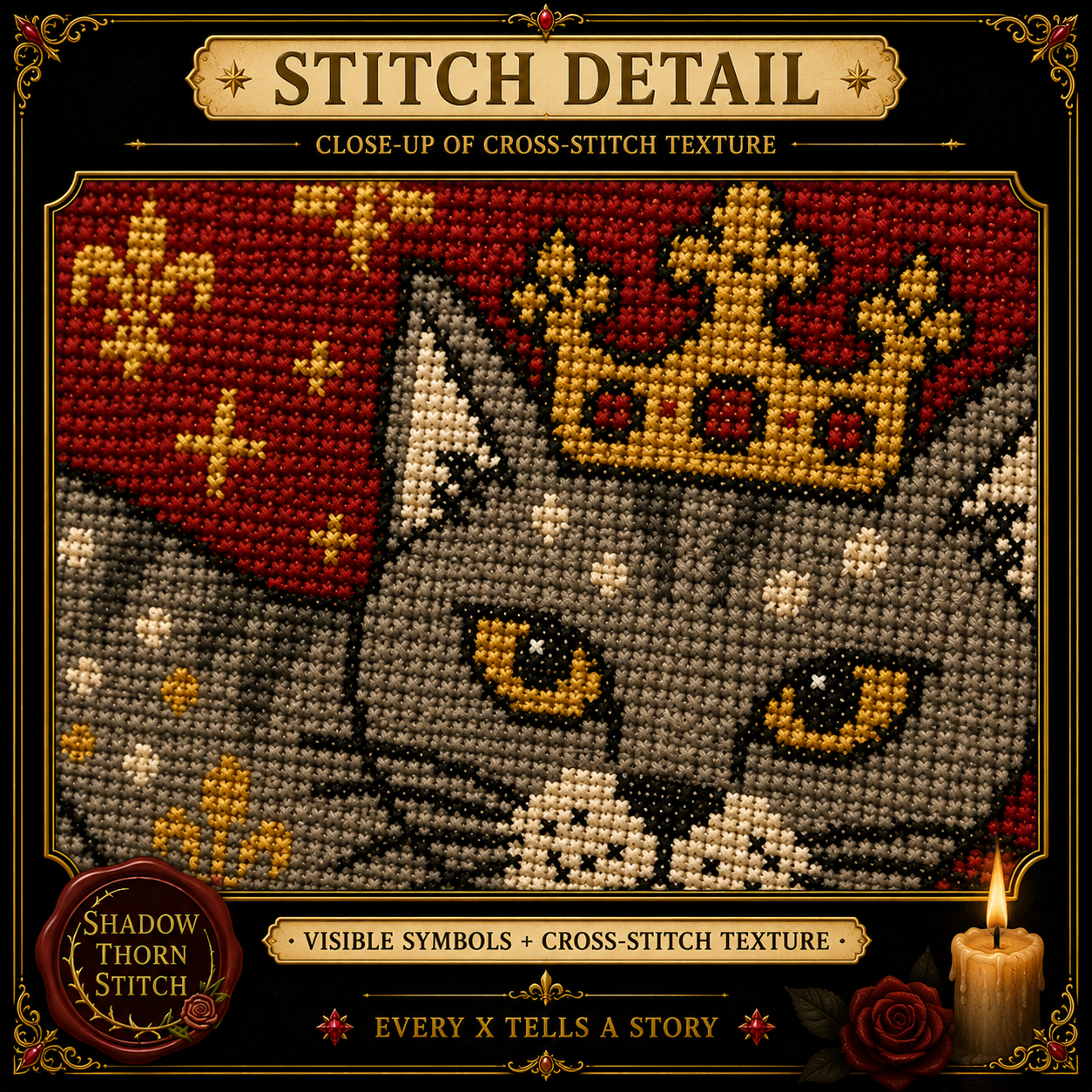 Medieval Cat cross stitch pattern bundle - 05-dark-academia-cat-cross-stitch