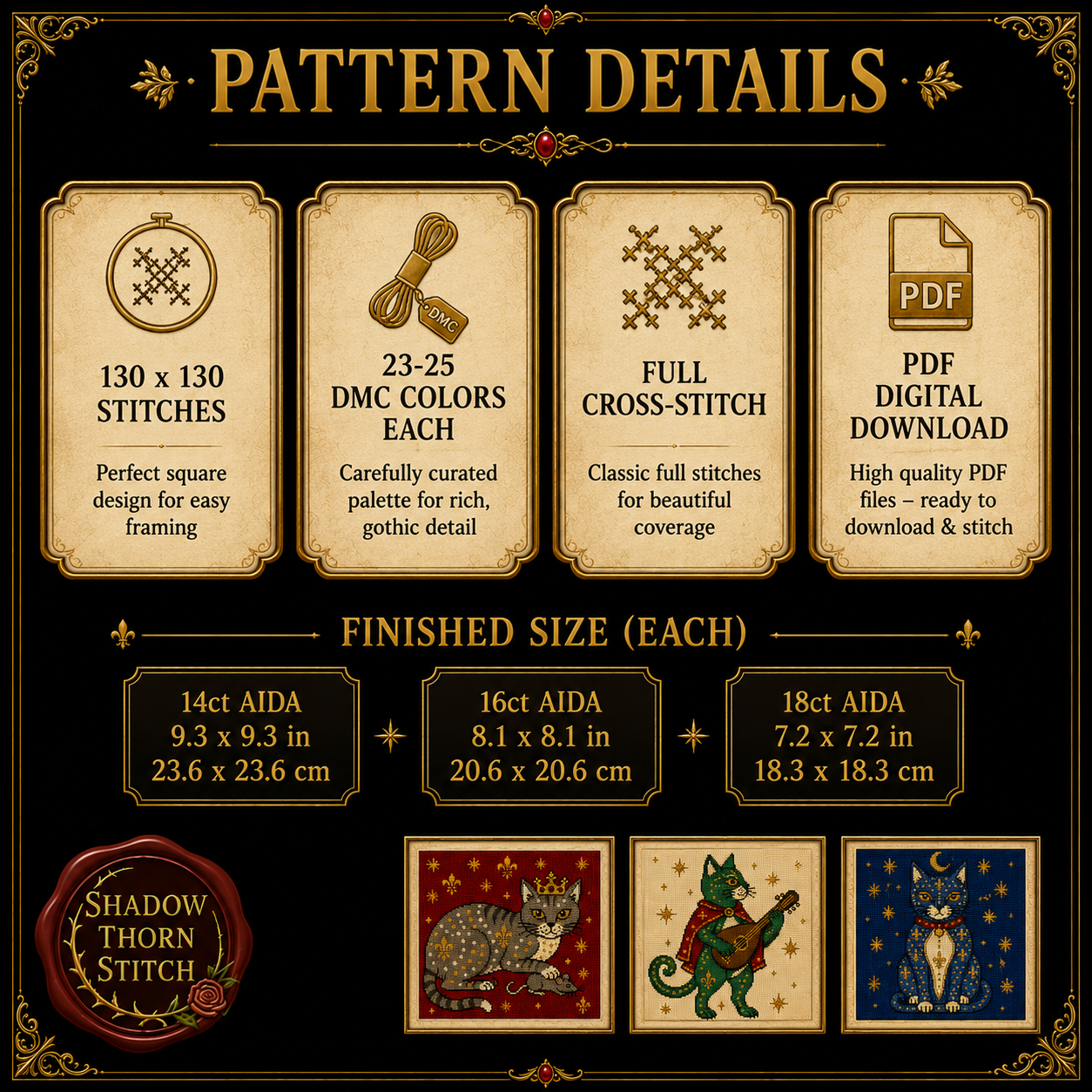 Medieval Cat cross stitch pattern bundle - 06-counted-cross-stitch-cat-pack
