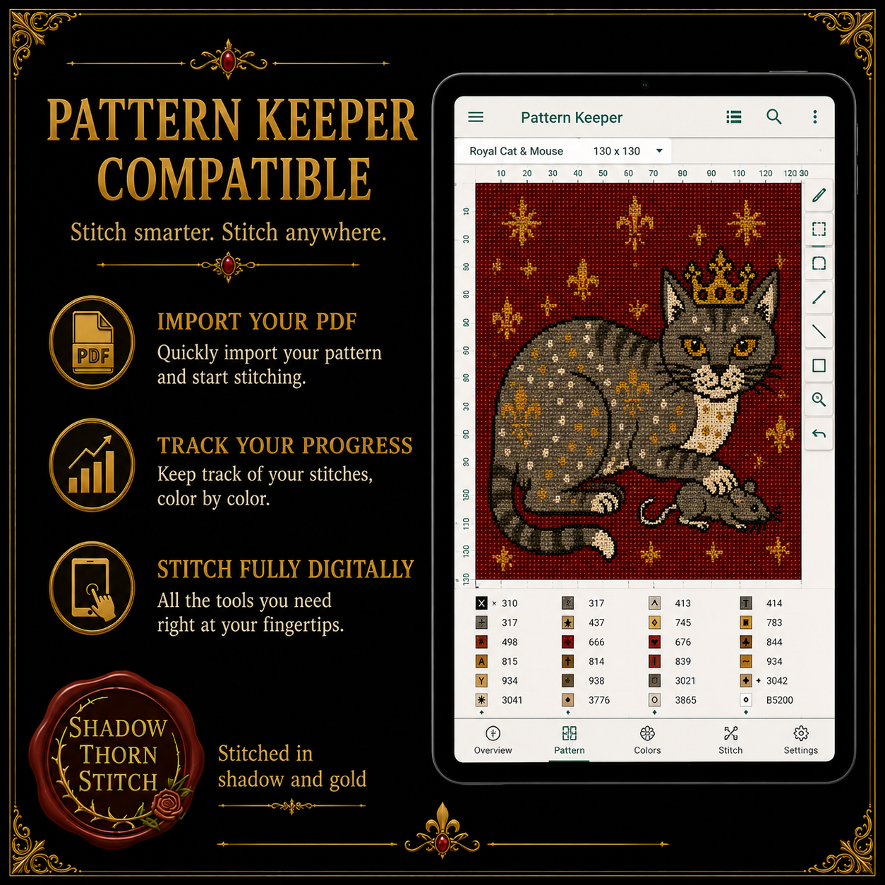 Medieval Cat cross stitch pattern bundle - 08-pattern-keeper-cat-cross-stitch