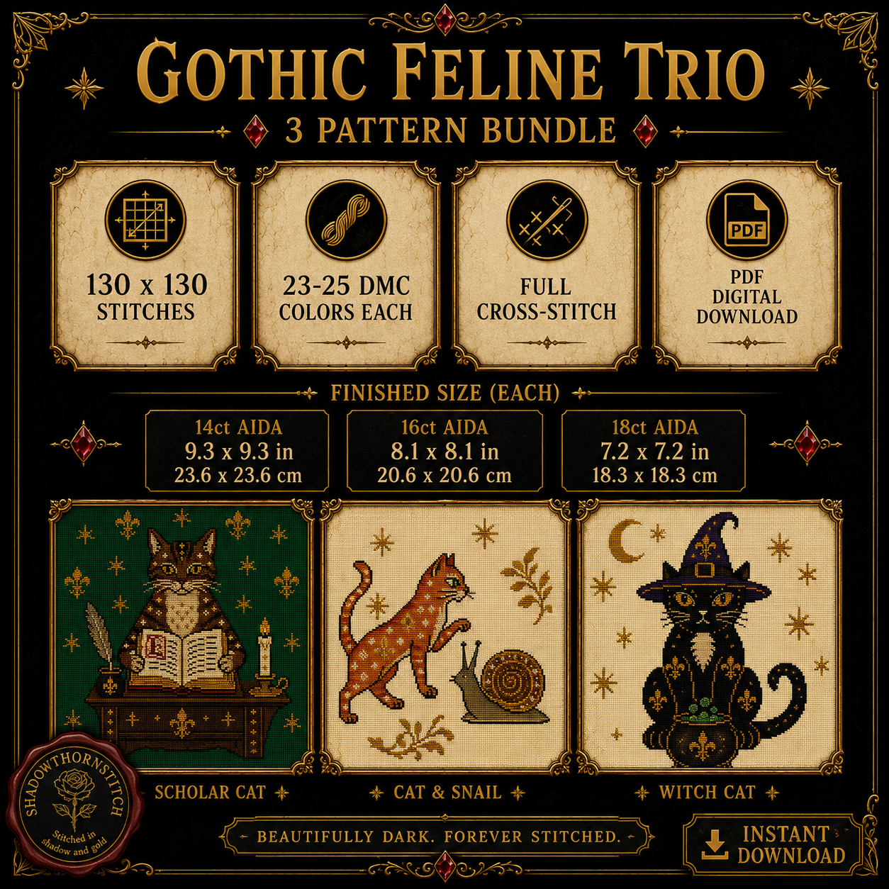 Medieval Cat cross stitch pattern bundle - 06-counted-cross-stitch-cat-pack