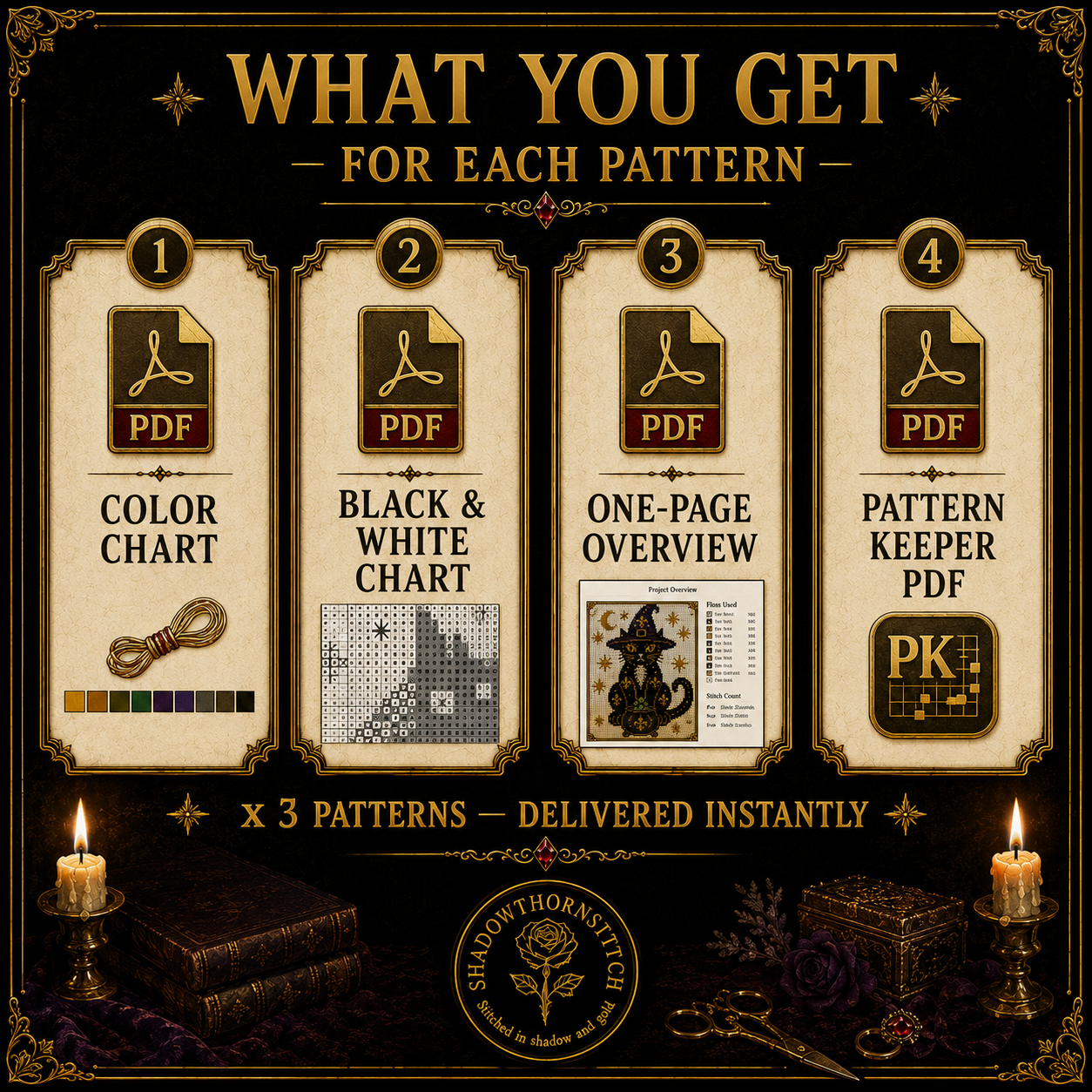 Medieval Cat cross stitch pattern bundle - 08-gothic-cat-cross-stitch-pdf