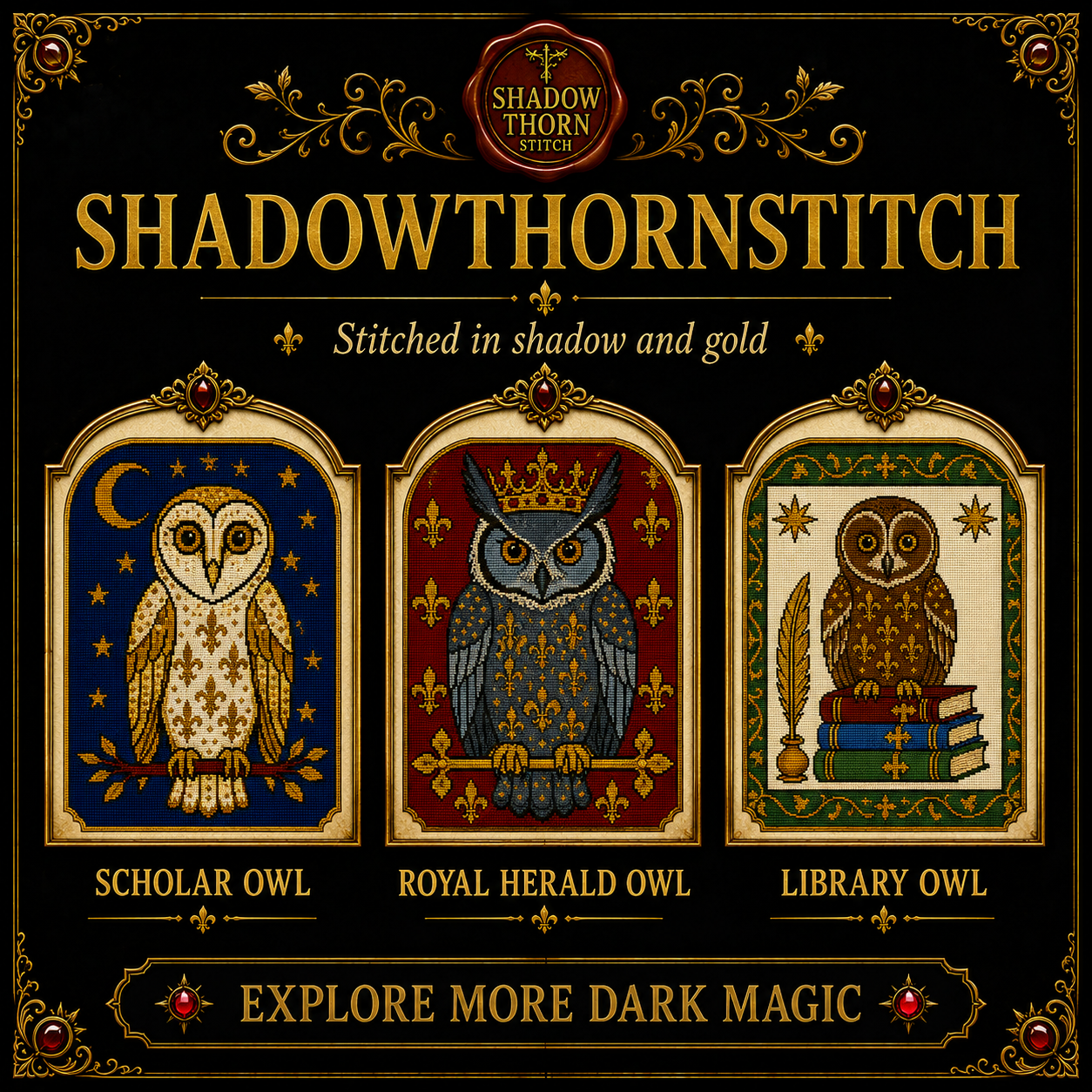 Medieval Owl cross stitch pattern bundle - 02-medieval-owl-cross-stitch-set