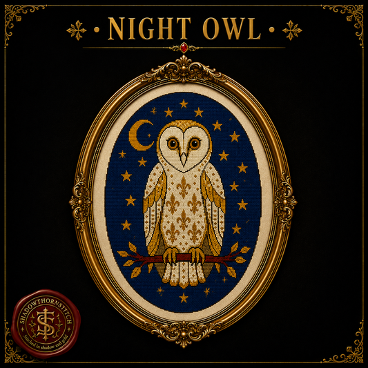 Medieval Owl cross stitch pattern bundle - 03-night-owl-cross-stitch-pattern