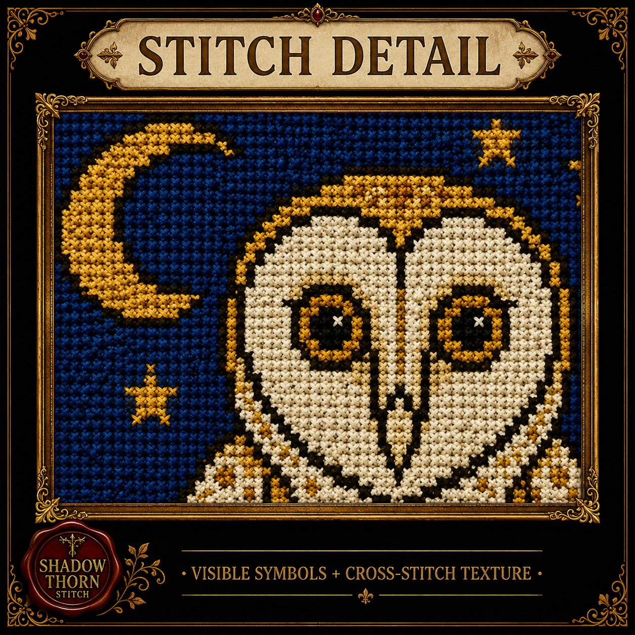 Medieval Owl cross stitch pattern bundle - 07-owl-cross-stitch-stitch-detail