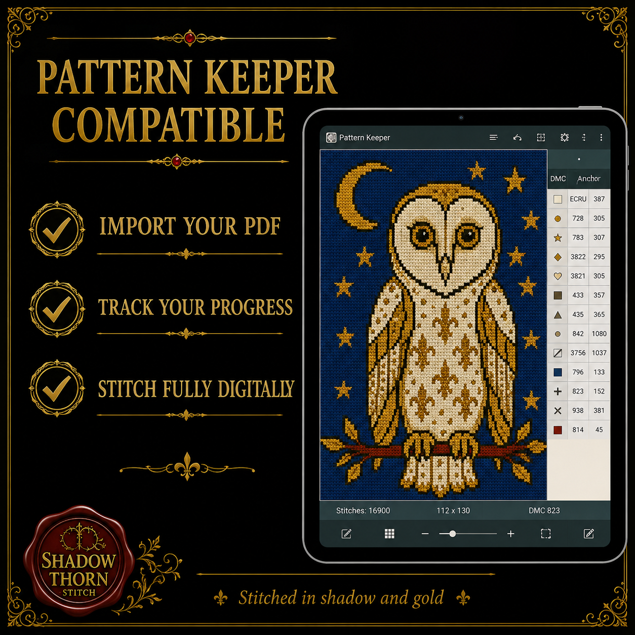 Medieval Owl cross stitch pattern bundle - 08-pattern-keeper-owl-cross-stitch