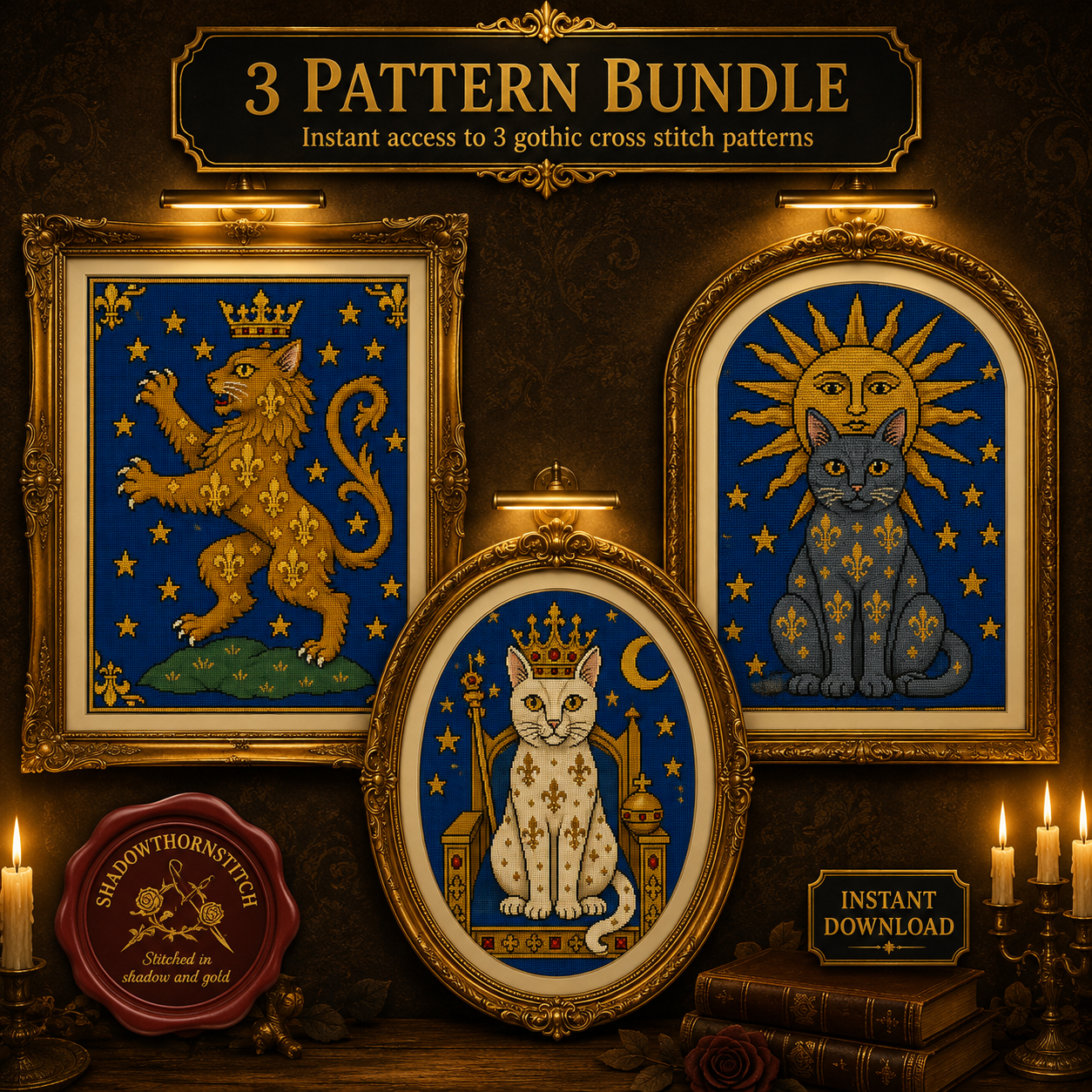 Medieval Cat cross stitch pattern bundle - 01-cat-cross-stitch-pattern-bundle