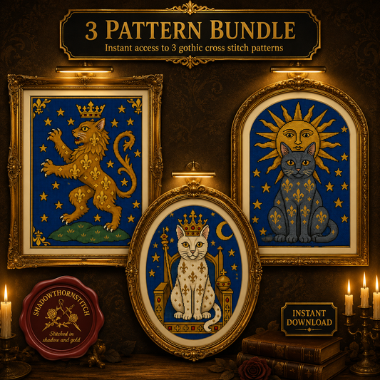 Medieval Cat cross stitch pattern bundle - 01-cat-cross-stitch-pattern-bundle