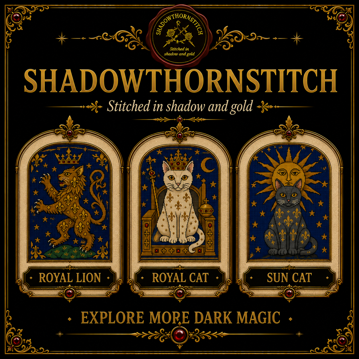 Medieval Cat cross stitch pattern bundle - 02-medieval-cat-cross-stitch-set