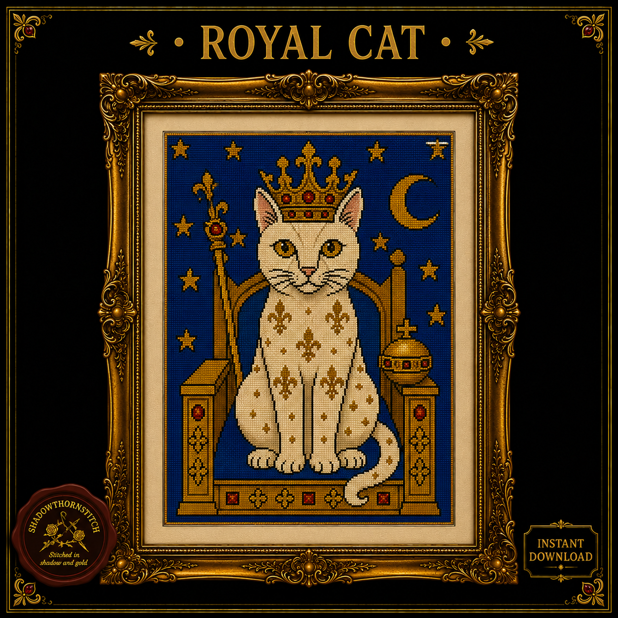 Medieval Cat cross stitch pattern bundle - 03-royal-cat-cross-stitch-pattern